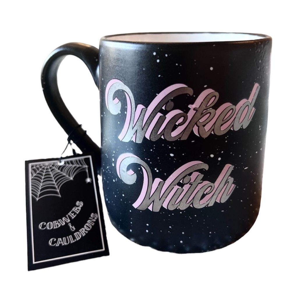 💜 Cobwebs & and Cauldrons Wicked Witch Black Halloween Coffee Tea Mug NEW